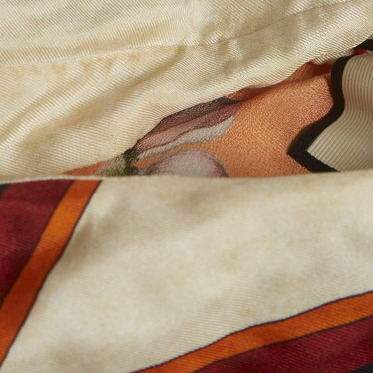 Pre Owned Gucci Orange Floral Printed Silk Oversized Collar Shirt S