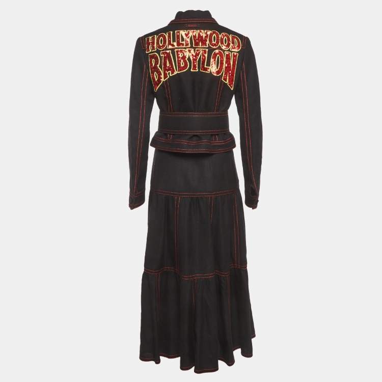 مملوكة مسبقًا Gucci Black Canvas Hollywood Babylon-Sequinned Jacket and Skirt Suit S