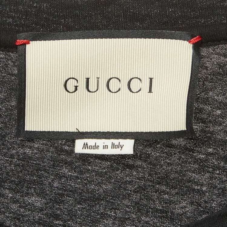 Pre Owned Gucci Black Embroidered Distressed Cotton Half Sleeve Shirt S
