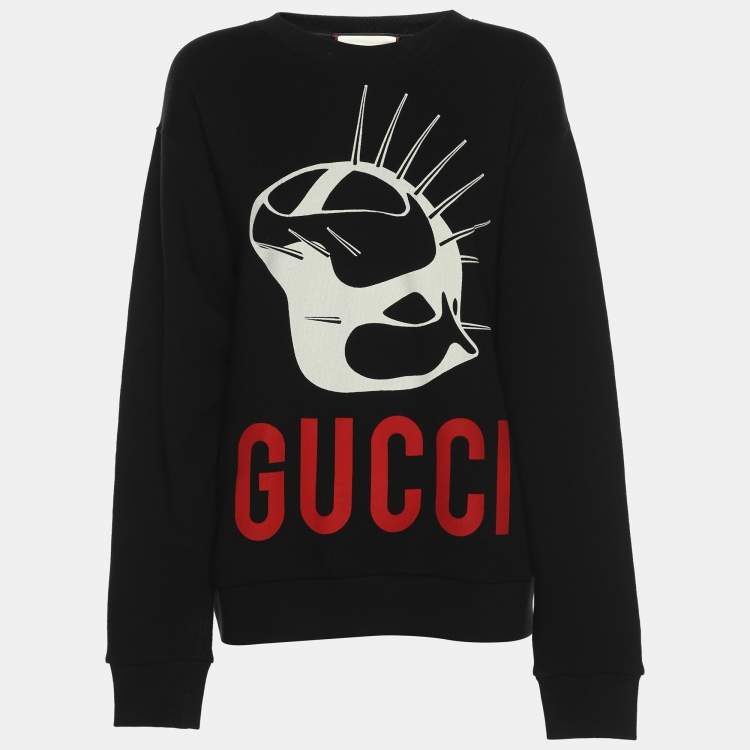 مملوكة مسبقًا Gucci Black Jersey Graphic Print Crew Neck Sweatshirt XS