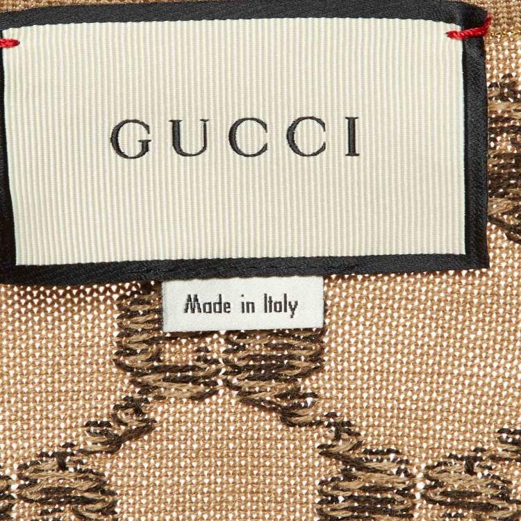 Pre Owned Gucci Brown GG Wool & Lurex Trim Button Front Cardigan L