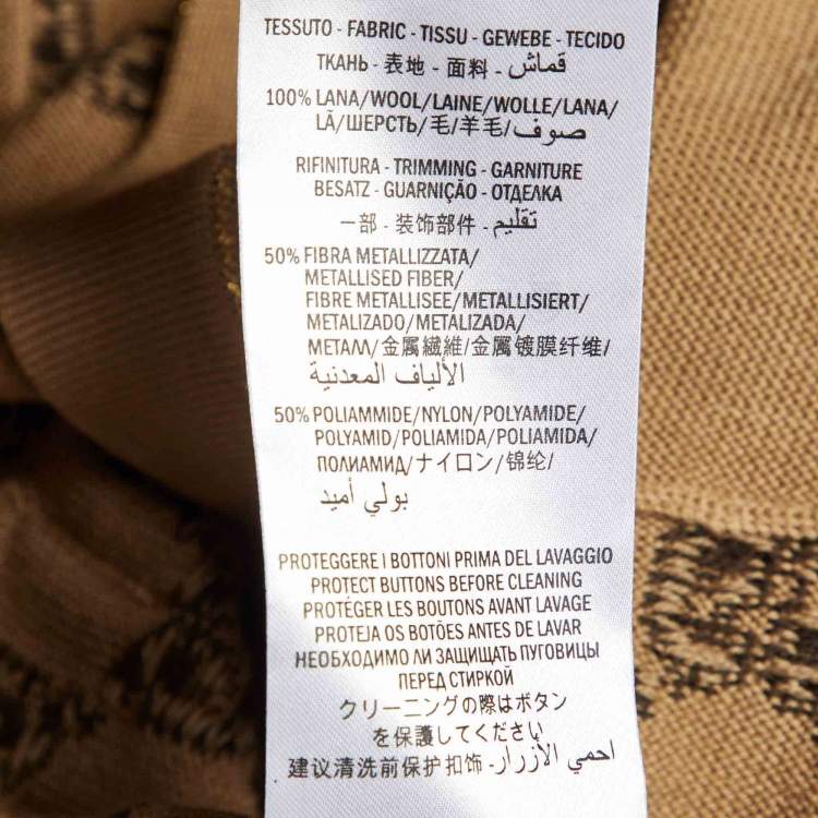 Pre Owned Gucci Brown GG Wool & Lurex Trim Button Front Cardigan L