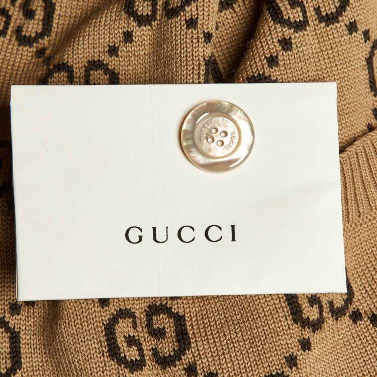 Pre Owned Gucci Brown GG Wool & Lurex Trim Button Front Cardigan L