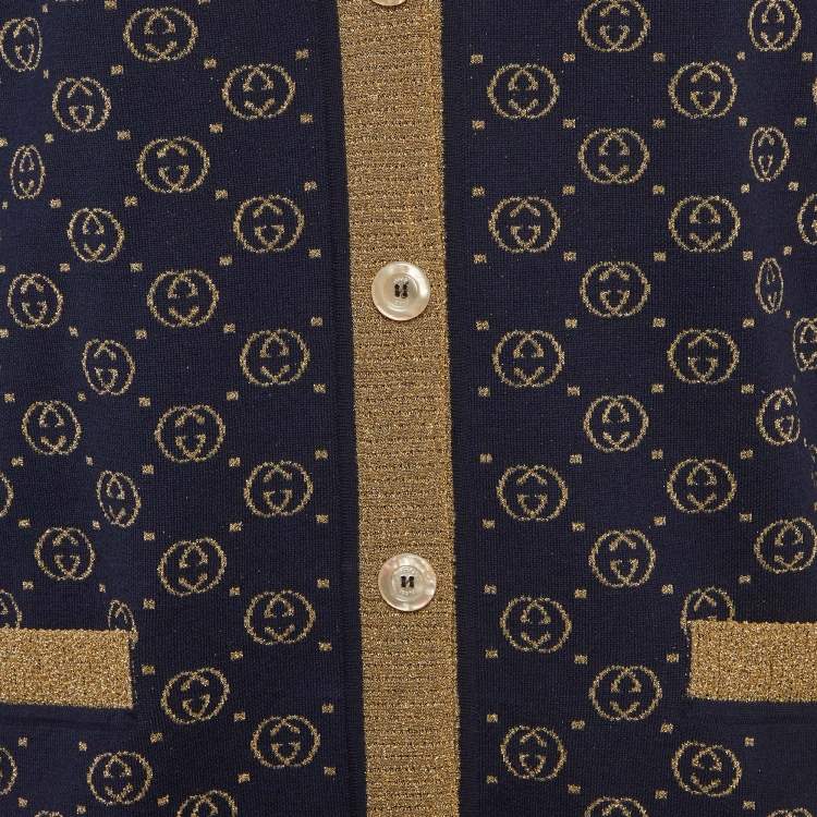 Pre Owned Gucci Blue GG Lame Wool Cardigan S