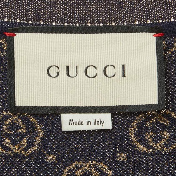 Pre Owned Gucci Blue GG Lame Wool Cardigan S