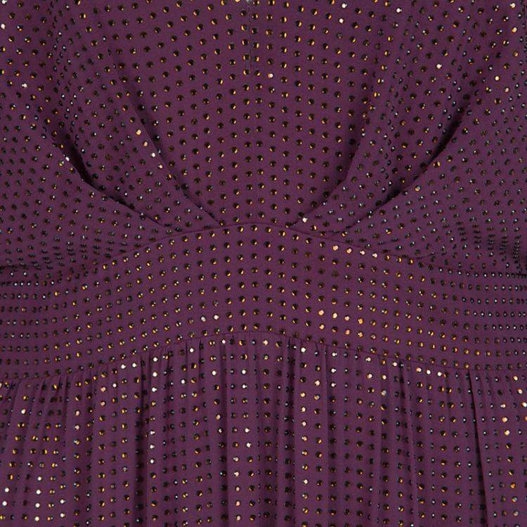 Pre Owned Gucci Burgundy Rhinestone Embellished Silk Kimono Sleeve Evening Gown S