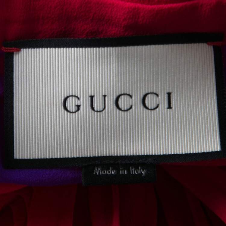 Pre Owned Gucci Purple Silk Chiffon Contrast Plisse Ruffle Detail Sheer Blouse M