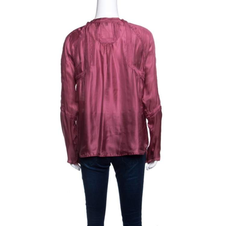 Pre Owned Gucci Pink Silk Tassel Detail Long Sleeve Blouse S