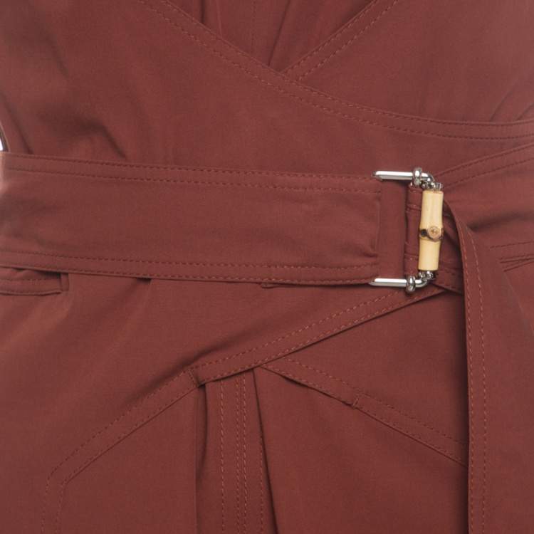 Pre Owned Gucci Brown Stretch Cotton Belted Horsebit Buckle Detail Dress M