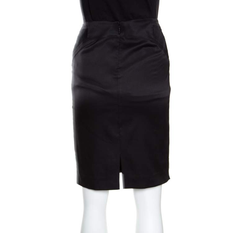 Pre Owned Gucci Black Silk Velvet Trim Pocket Pencil Skirt S