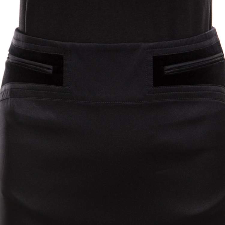 Pre Owned Gucci Black Silk Velvet Trim Pocket Pencil Skirt S