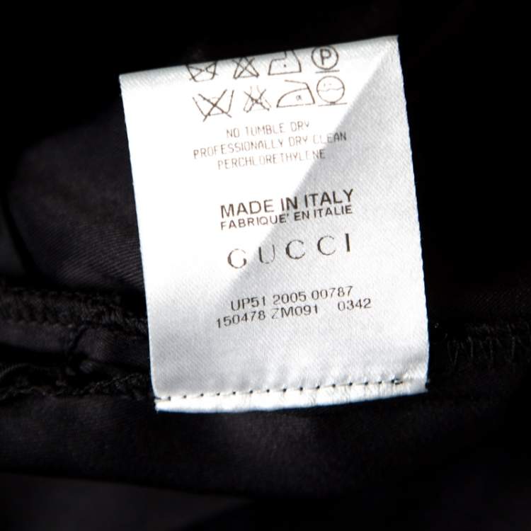 Pre Owned Gucci Black Silk Velvet Trim Pocket Pencil Skirt S