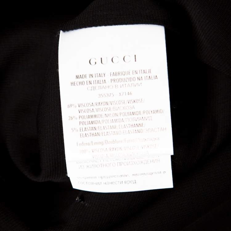 Pre Owned Gucci Black Textured Shoulder Button Detail Long Sleeve Shift Dress M