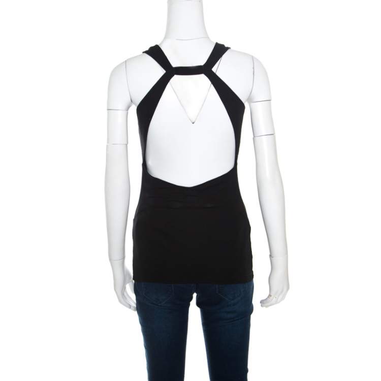 Pre Owned Gucci Black Knit Metal Embellished Cut Out Detail Halter Top M