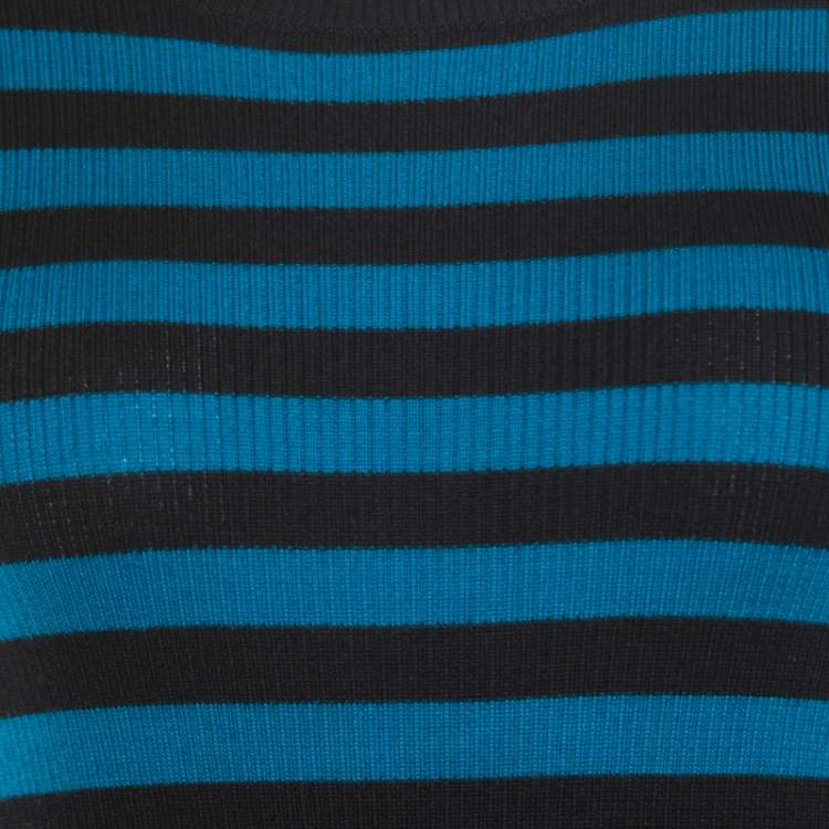 Pre Owned Gucci Black and Blue Striped Crew Neck Sweater XS