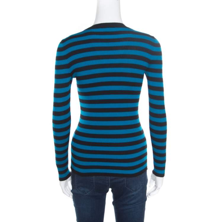 Pre Owned Gucci Black and Blue Striped Crew Neck Sweater XS