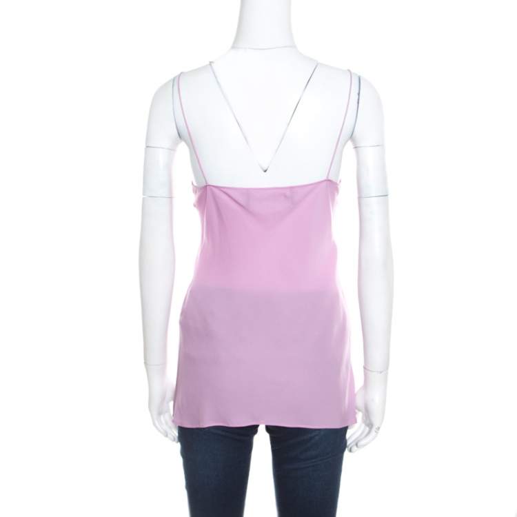 Pre Owned Gucci Lavender Silk Sequin Beetle Embellished Noodle Strap Top S
