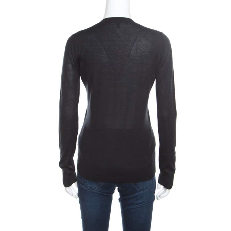 Pre Owned Gucci Black Cashmere Silk Knit V Neck Sweater S