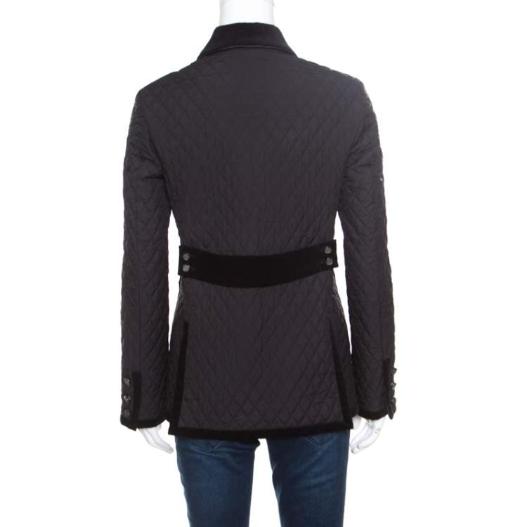Pre Owned Gucci Equestrian Black Velvet Trim Detail Quilted Jacket S