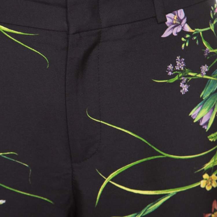 Pre Owned Gucci Black Floral Printed Silk Tapered Pants S