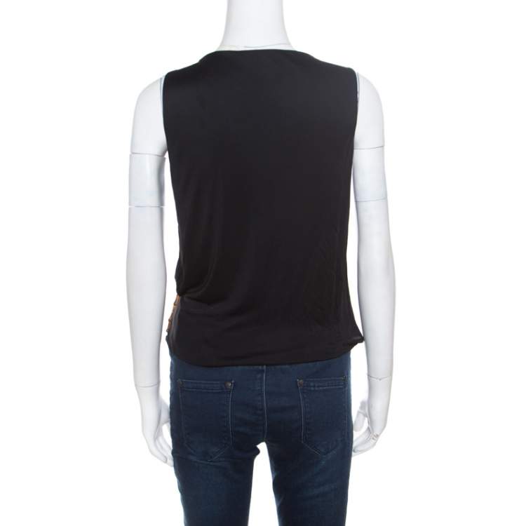 Pre Owned Gucci Black Draped Jersey Bamboo Buckle Detail Sleeveless Top S