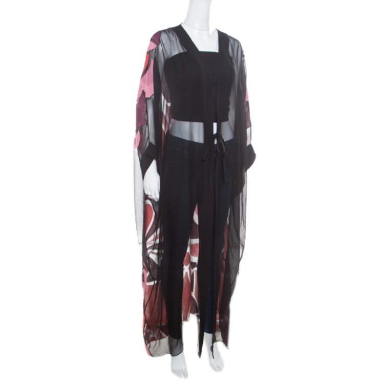 Pre Owned Gucci Black Stained Glass Metallic Jacquard Silk Chiffon Sheer Kaftan  S