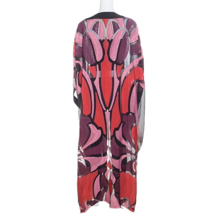 Pre Owned Gucci Black Stained Glass Metallic Jacquard Silk Chiffon Sheer Kaftan  S