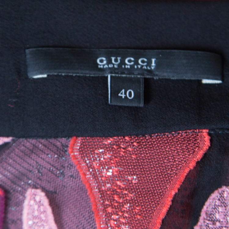 Pre Owned Gucci Black Stained Glass Metallic Jacquard Silk Chiffon Sheer Kaftan  S