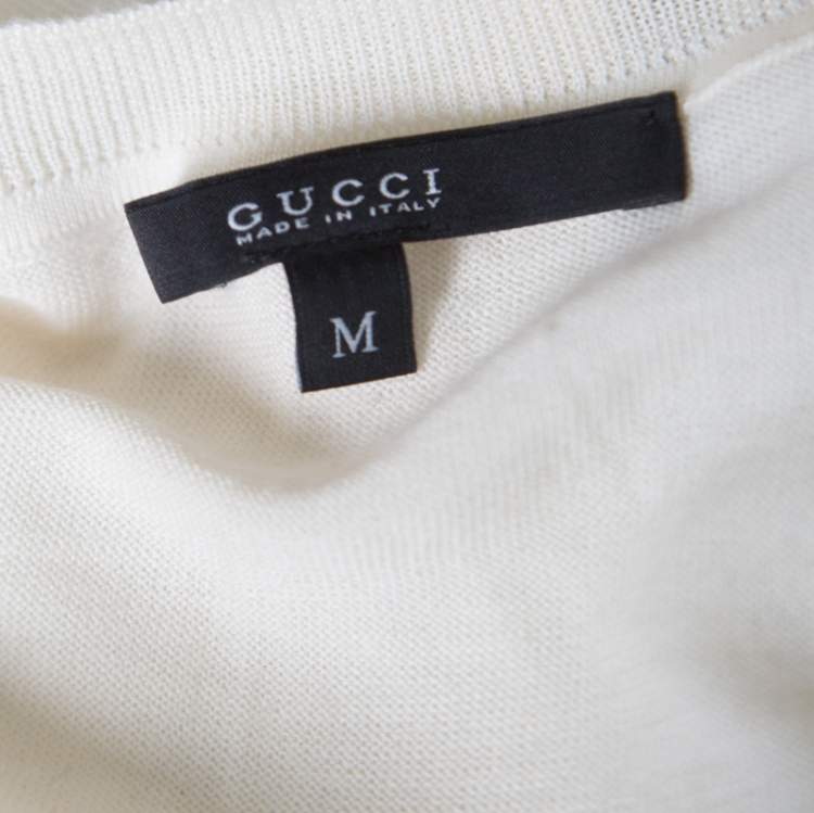 Pre Owned Gucci Off White Floral Printed Silk Paneled Knit Sleeveless Top M