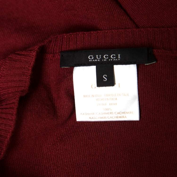 Pre Owned Gucci Red Cashmere V-Neck Sweater S
