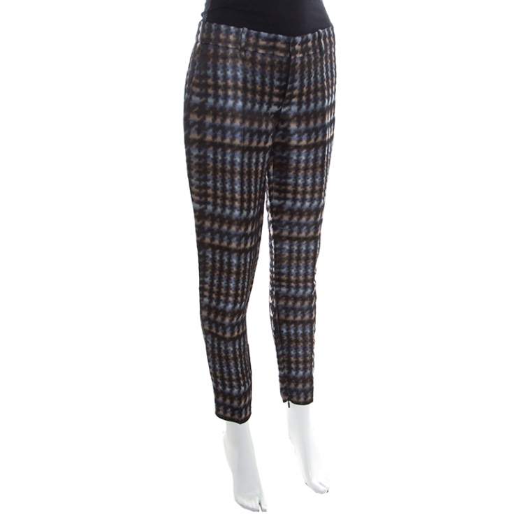 Pre Owned Gucci Metallic Houndstooth Pattern Silk Jacquard Skinny Trousers S