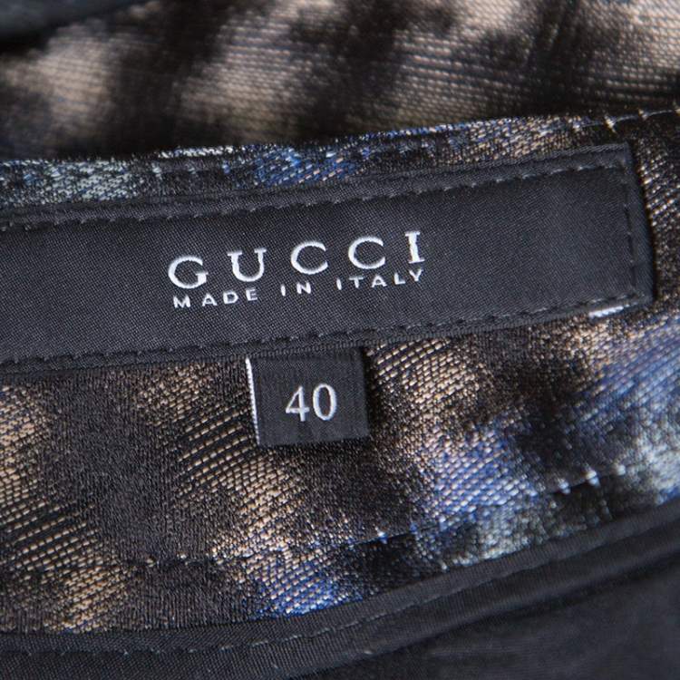 Pre Owned Gucci Metallic Houndstooth Pattern Silk Jacquard Skinny Trousers S