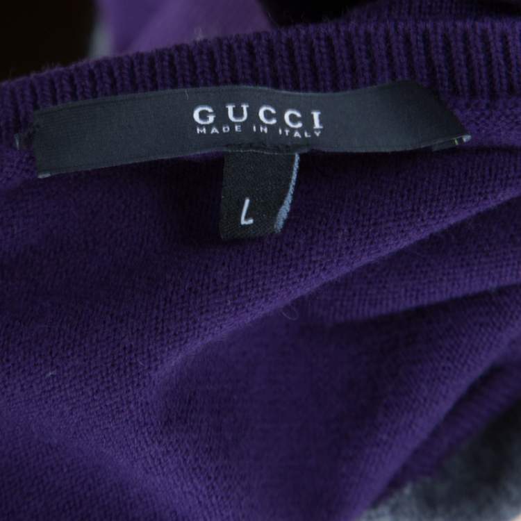 Pre Owned Gucci Melange Grey Patterned Wool V Neck Sweater L