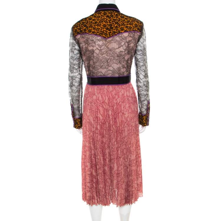 Pre Owned Gucci Multicolor Floral Bonded Lace Plisse Dress M