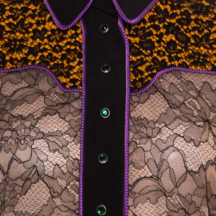 Pre Owned Gucci Multicolor Floral Bonded Lace Plisse Dress M