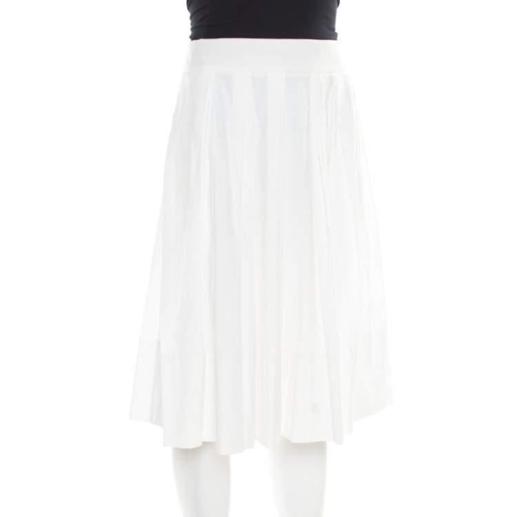 Pre Owned Gucci White Cotton Pleated A Line Skirt M
