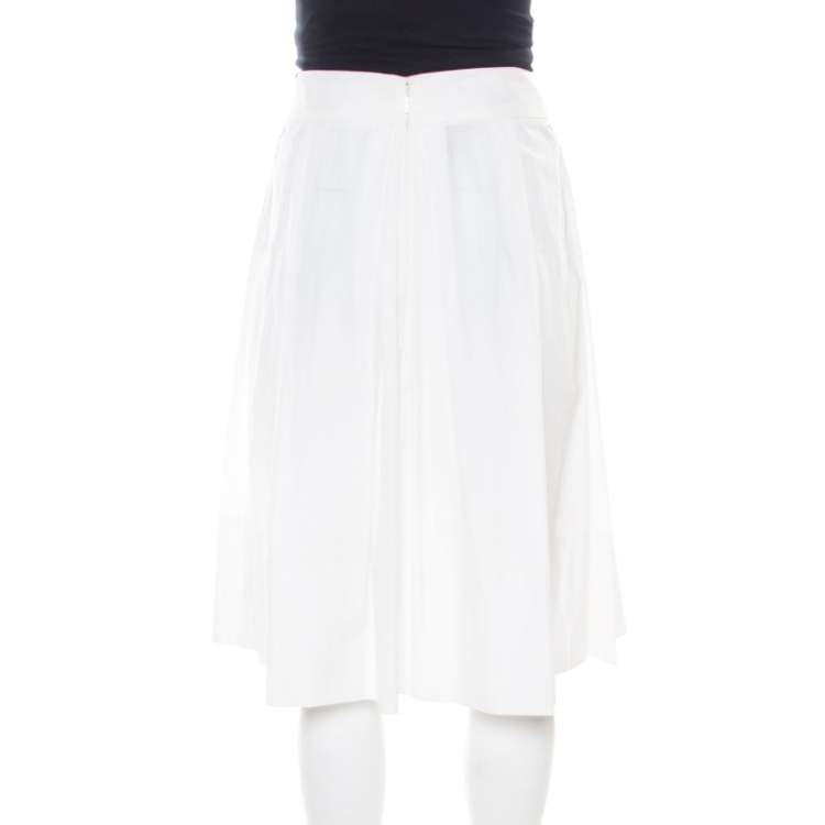 Pre Owned Gucci White Cotton Pleated A Line Skirt M
