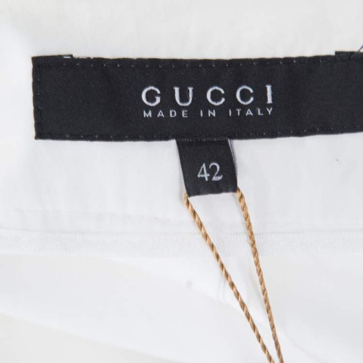 Pre Owned Gucci White Cotton Pleated A Line Skirt M