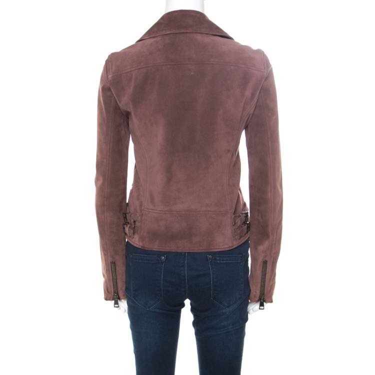 Pre Owned Gucci Dull Purple Suede Biker Jacket S