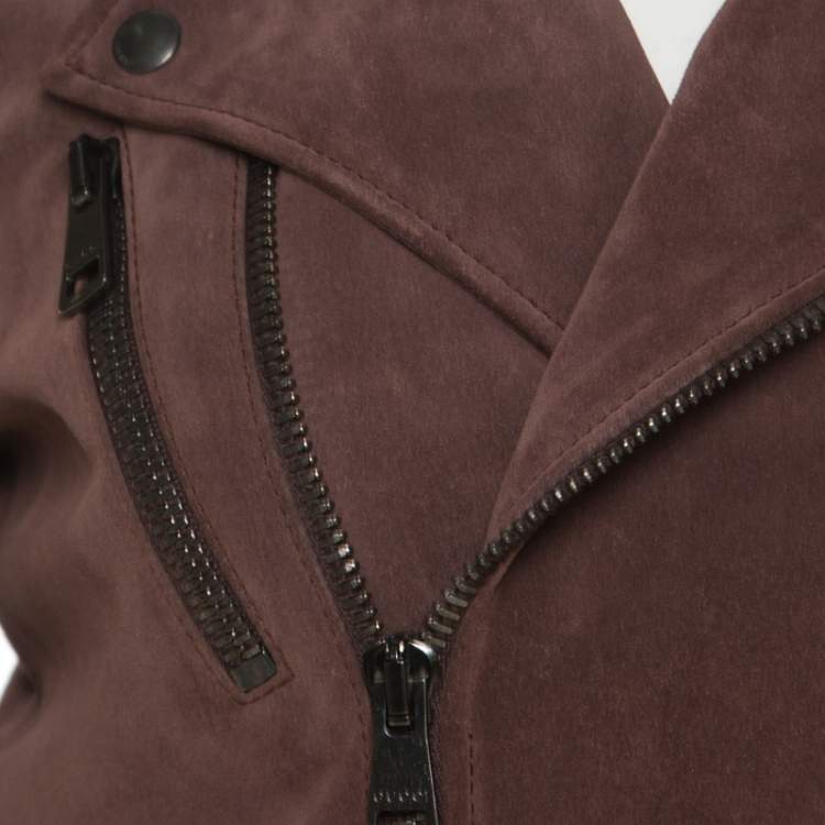 Pre Owned Gucci Dull Purple Suede Biker Jacket S