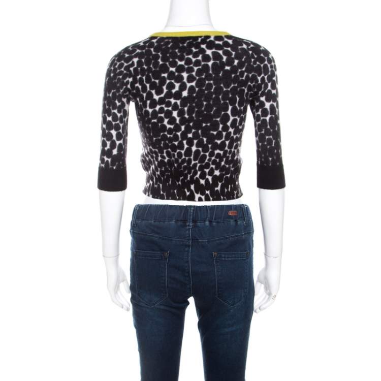 Pre Owned Gucci Black and White Cashmere Printed Cropped Cardigan XS