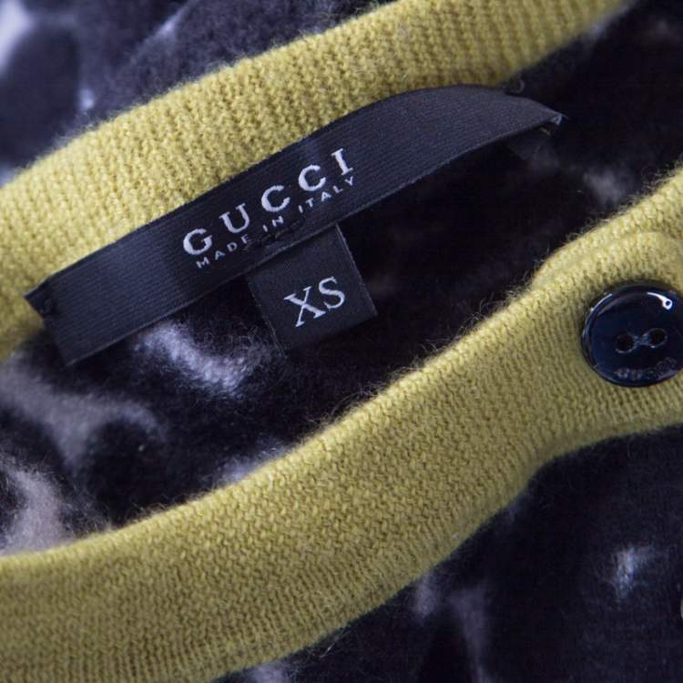 Pre Owned Gucci Black and White Cashmere Printed Cropped Cardigan XS