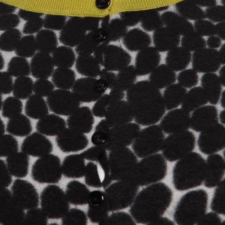 Pre Owned Gucci Black and White Cashmere Printed Cropped Cardigan XS