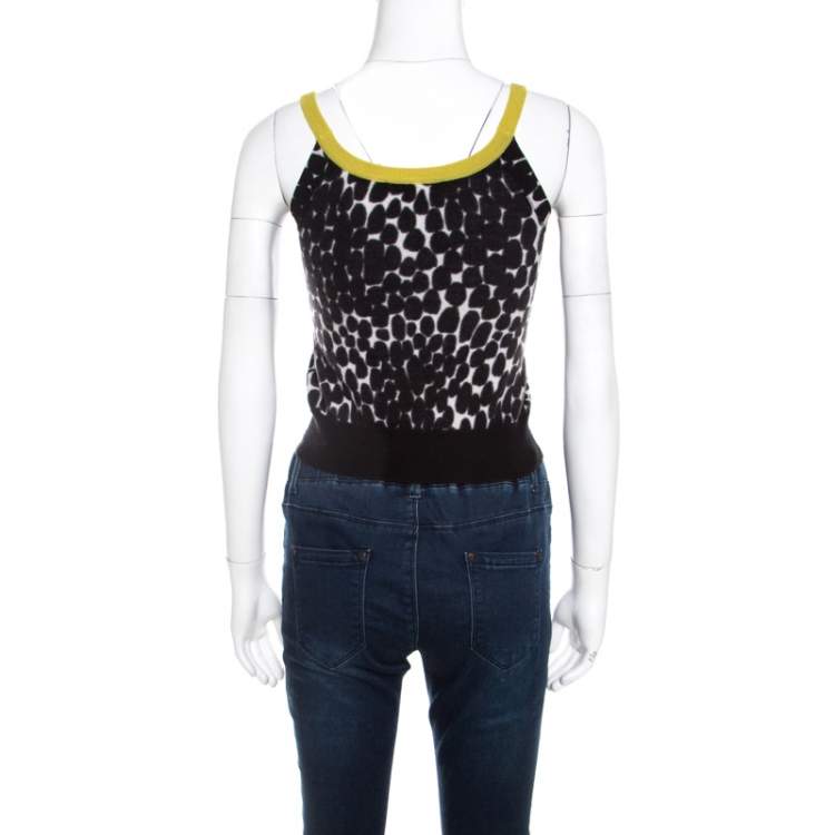 Pre Owned Gucci Black and White Printed Cashmere Top XS