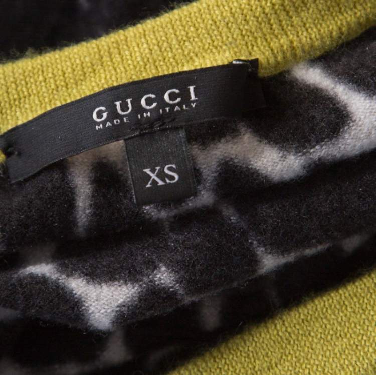 Pre Owned Gucci Black and White Printed Cashmere Top XS