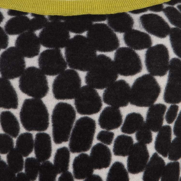 Pre Owned Gucci Black and White Printed Cashmere Top XS