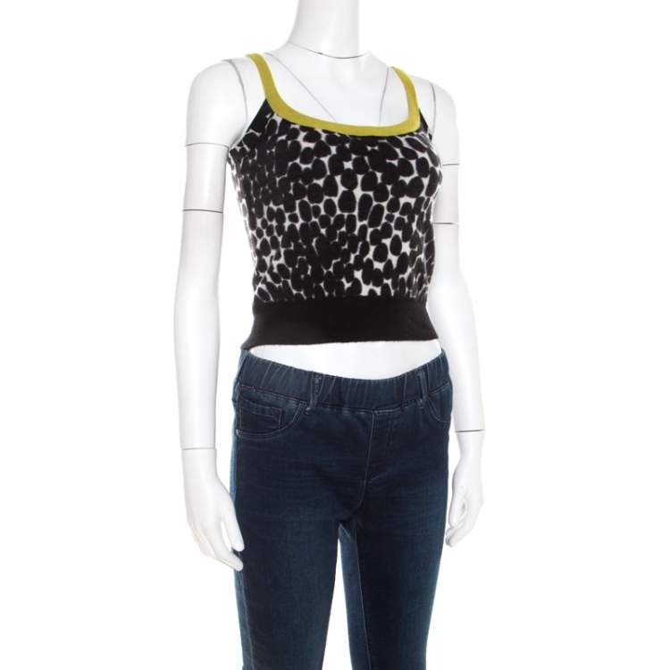 Pre Owned Gucci Black and White Printed Cashmere Top XS