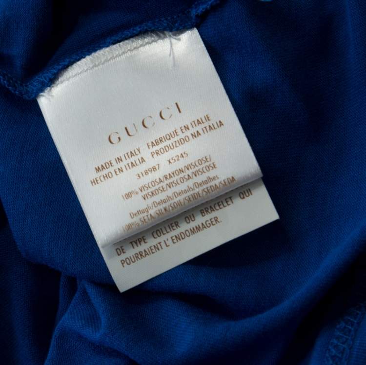 Pre Owned Gucci Blue Jersey and Silk Ruffled Sleeve Top S