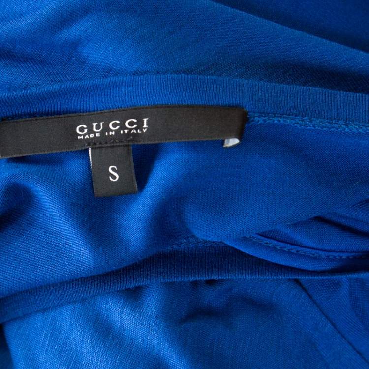 Pre Owned Gucci Blue Jersey and Silk Ruffled Sleeve Top S