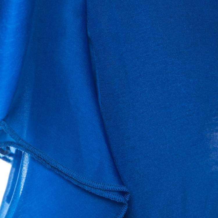 Pre Owned Gucci Blue Jersey and Silk Ruffled Sleeve Top S